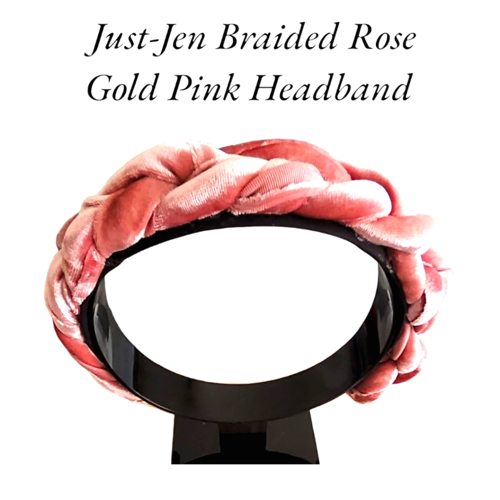 Just-Jen Rose Gold Pink Fashion Braided Black Satin Hair Accessory Headband NWT - Picture 1 of 10